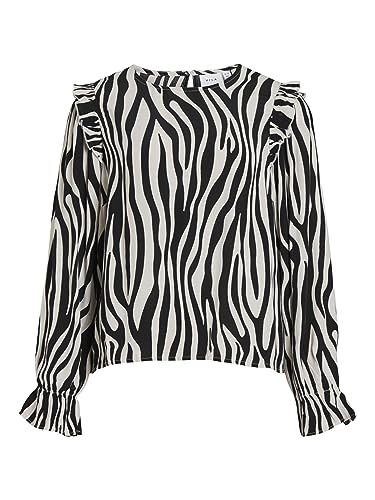VIFINI O-Neck L/S Top - NOOS, Black/Aop: elino W. White Sand, 38