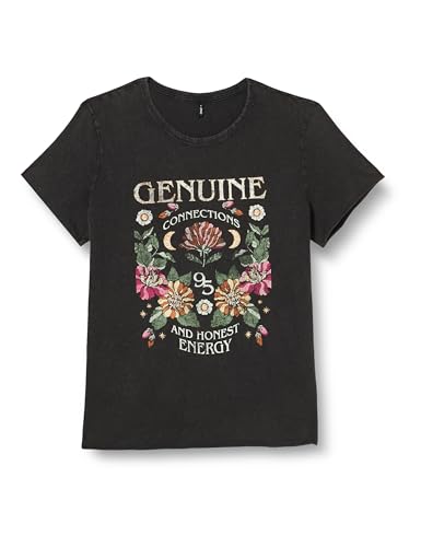 Bestseller A/S Damski ONLLUCY REG S/S JRS NOOS Top, Black/Print:, XL, Black/Print:Genine, XL