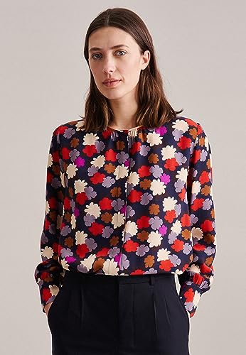 Seidensticker Damska bluzka - modna bluzka - Regular Fit - Okrągły dekolt - Długi rękaw - 100% wiskoza, niebieski, 36