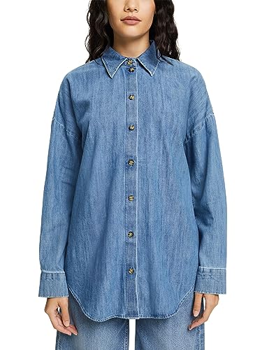 ESPRIT Oversized dżinsowa bluzka koszulowa, 100% bawełna, Niebieski, średni, sprany, L
