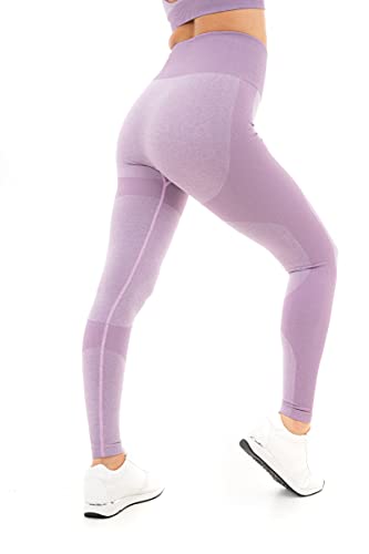 M17 Damskie legginsy sportowe lekkoatletyka joga marl żeber bezszwowe elastyczne spodnie z wysokim stanem, Fioletowy, M