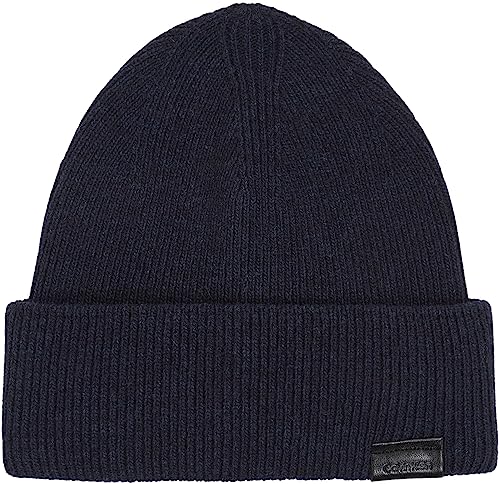 Calvin Klein Męska skórzana czapka typu beanie z dzianiny, NIEBIESKI, Rozmiar uniwersalny