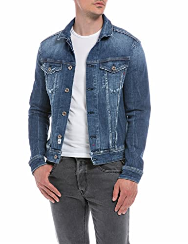Replay Męska kurtka dżinsowa MV842J, 009 MEDIUM Blue, XS, 009 Medium Blue, XS