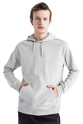 DeFacto Sweter z długim rękawem męski - okrągły dekolt bluza męska (LT.Grey, L), szary, L