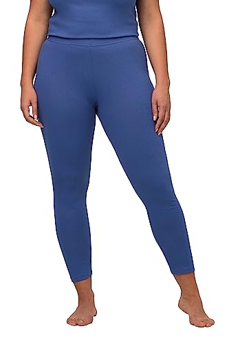 Ulla Popken Damskie legginsy prążkowane, slim, bawełna ekologiczna, niebieski (Atlanikblau), 62-64 duże rozmiary