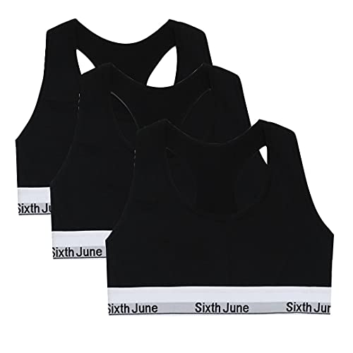Sixth June - Zestaw 3 biustonoszy sportowych dla kobiet - Elastyczna taśma - Slim Fit - 95% bawełna, 5% elastan, czarny, XS