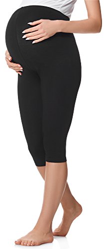 Be Mammy 3/4 Bawełniane Legginsy Ciążowe BE20-229 (Czarny, S)