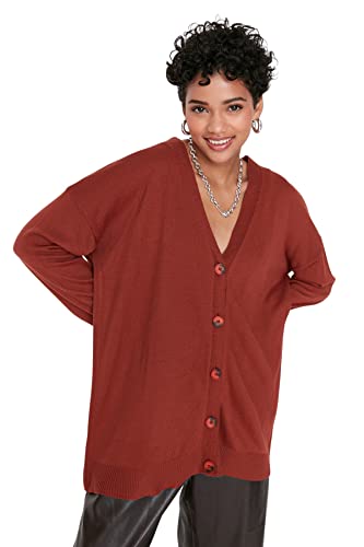 Trendyol Damski standardowy standardowy kardigan z dzianiny z dekoltem w serek, pomarańczowy, S