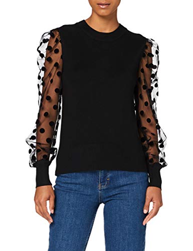 Morgan Sweter damski Pull Manches Tranparentes À Pois Mth, Noir, XS