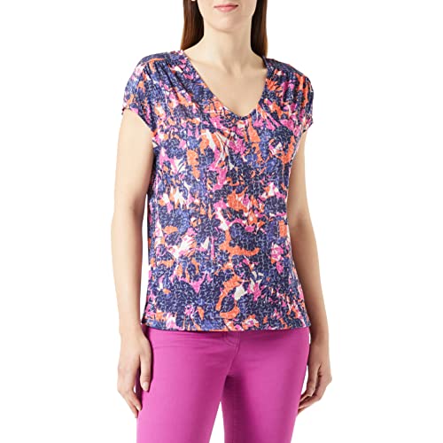 Gerry Weber Damska koszulka z krótkim rękawem z krótkim rękawem, rękaw 1/2, koszulka z krótkim rękawem, kwiatowa, wzorzysta, Niebieski/liliowy/różowy nadruk, 48