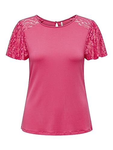 ONLY Women's ONLKANYE S/S LACE Mix TOP JRS T-Shirt, Camellia Rose, S, Camellia Rose, S