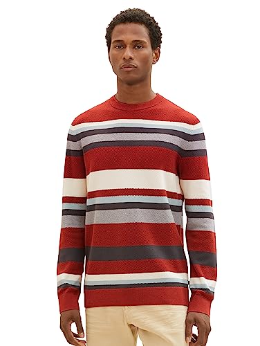 TOM TAILOR męski dzianinowy sweter w paski wykonany z bawełny, 32766-czerwona dzianinowa multi-pasek, L