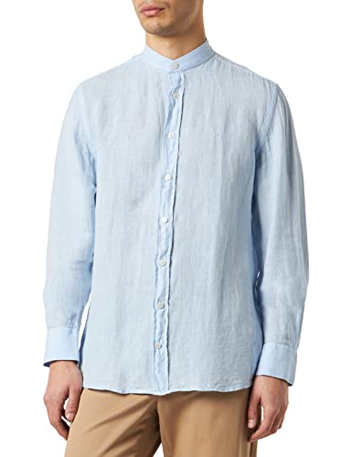 Hackett London Męska koszula barwiona lniana P, Niebo, 3XL