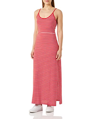 Vila Damska sukienka maxi Vidarling S/L Maxi Dress-Noos, Flame Scarlet/Stripes: optyczny śnieg, XS