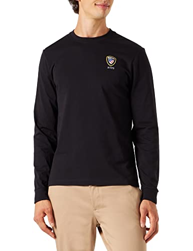 Blauer T-shirt męski z długim rękawem, 999 czarny, 42
