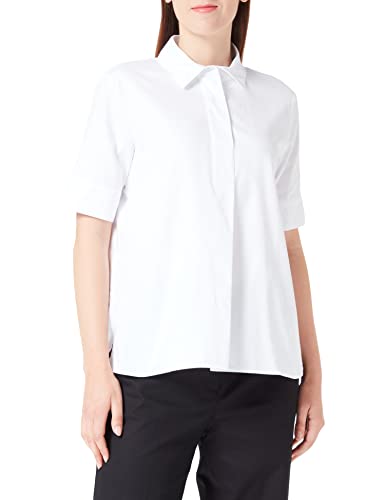 Gerry Weber Damska bluzka bawełniana z plisowanymi detalami na pół rękawa, mankiety bluzka z krótkim rękawem, bawełniana bluzka jednokolorowa, biały/biały, 44