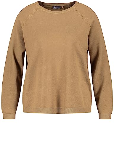 Samoon Damski sweter basic, raglanowe, mankiety, długi rękaw, sweter z długim rękawem, okrągły dekolt, jednokolorowy, Oak rustykalny, 52/Duże rozmiary