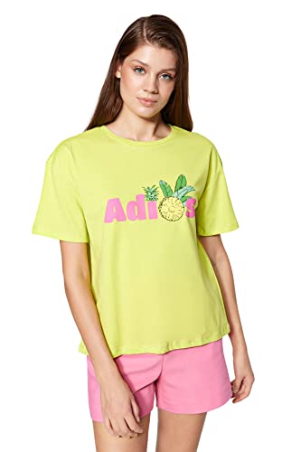 Trendyol Damska koszulka z dzianiny o luźnym kroju z okrągłym dekoltem, Zieleń limonkowa, S