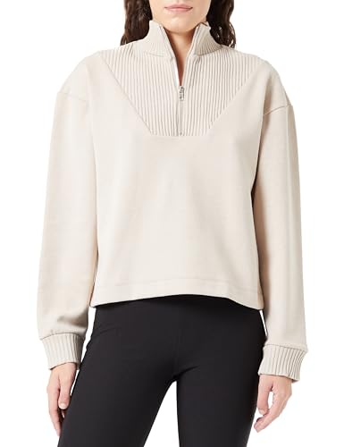 Koton Damska bluza z zamkiem błyskawicznym Relax Fit High Neck Textured, beżowy (057), L