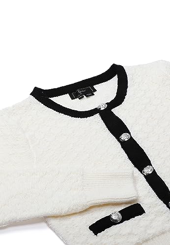 faina Damski jednorzędowy, modny kardigan z dzianiny w kontrastowym kolorze Wełna BIAŁA, rozmiar XS/S, biały (wollweiss), XL