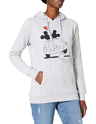 Disney Damska bluza z kapturem Mickey i Minnie Hearts, Szary (Heather Grey), 34