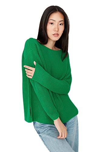 Trendyol Damska bluza z dekoltem w łódkę gładka luźna bluza, ZIELONY, M