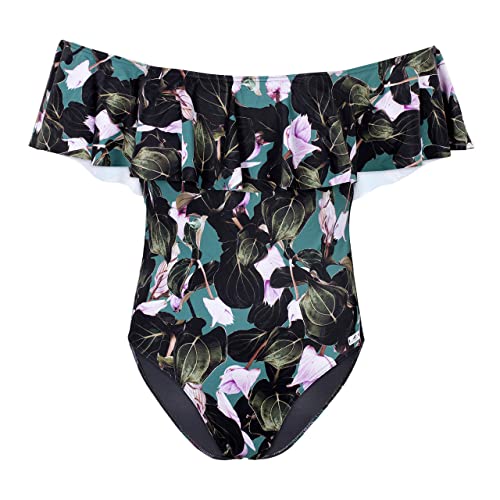 AquaFeeL Damski kostium kąpielowy z wycięciem Carmen i kwiatowym wzorem, czarny