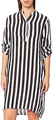 Bonateks Damska sukienka koszulowa w paski z czystej sukienki casualowej, czarno-biała, 42 EU, czarny, 40