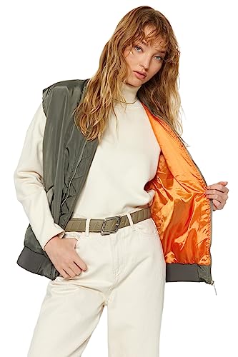 Trendyol Damska kamizelka pikowana z kapturem, oversize, z kapturem, Khaki, M