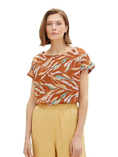 TOM TAILOR Damska 1036698 bluzka, 31758-Brown Abstract Leaf Design, 34, 31758 - Brązowy wzór Abstract Leaf, 34