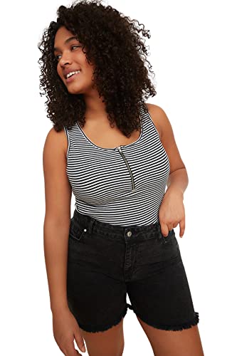 Trendyol Damska koszulka z dzianiny typu bodycon z okrągłym dekoltem plus size, Czarny, 6XL