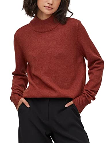 Vila Women's VIRIL Crewneck L/S Knit TOP-NOOS, Fired Brick/Szczegóły: ciemny melanż, XXL, Fired Brick/Szczegóły: ciemny melanż, XXL