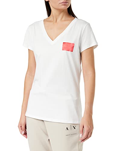 Armani Exchange Damska koszulka o kroju slim fit, krótki rękaw, dekolt w serek, biała, ekstra mała