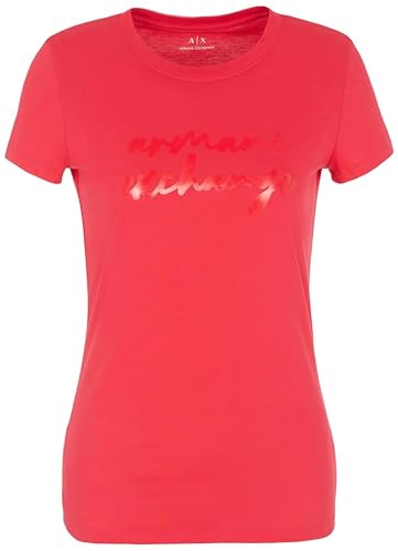 Armani Exchange Damska koszulka z logo Pima Cotton Signature, Passion, XS