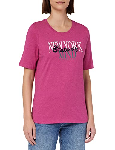 Tommy Hilfiger Damskie reg slogan C-Nk Ss S/S dzianinowe topy, mimośrodowy wrzosowy, 3XL, Mimośrodowa magenta Heather, 3XL