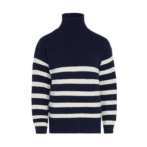 Blonda Damski top z dzianiny w paski w stylu vintage akryl granatowy WOLLBIAŁY rozmiar M/L, Granatowa biel wełny, M
