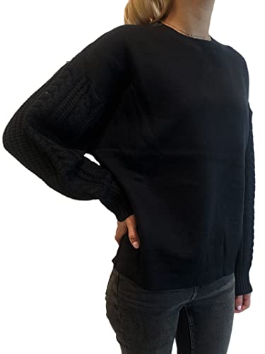 Pretty Darling Damski sweter z wysokim dekoltem, na co dzień, dzianinowy sweter z długim rękawem, czarny, M, Czarny, M