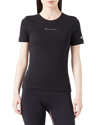 Champion Damska koszulka Eco Future 1x1 miękka bawełna prążkowana smukła S/S koszulka, czarna, XL