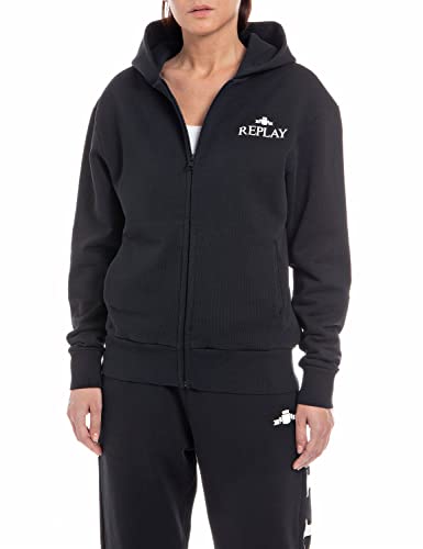 Replay Damska bluza z kapturem, W3712A, 098, czarna, XS, 098 BLACK, XS