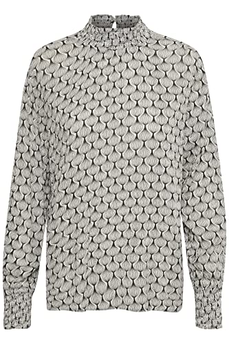 Koszula damska KAFFE Bluzka z długim rękawem z nadrukiem Frilled Neck, Kalk/czarny głęboki nadruk, 34