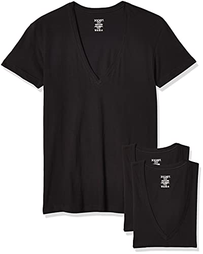 2(X) IST Męska koszulka Essential Cotton Slim Fit z głębokim dekoltem w serek 3-pak podstawowy top, Nowy czarny, S