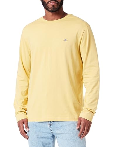GANT Męski t-shirt REG Shield LS, żółty (Parchment Yellow), standardowy, Żółty, S