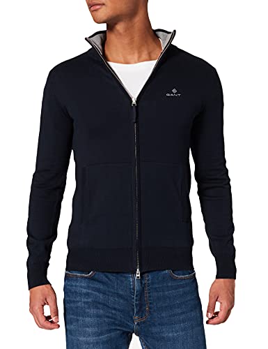 GANT Męska kurtka z dzianiny Classic Cotton Zip Cardigan, niebieski (Evening Blue), XXL