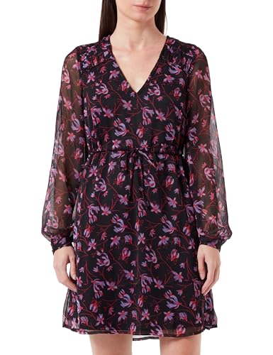 Vila Vifalia Lira LS V-Neck Short Dress/Jej Letnia Sukienka, Czarna/Fioletowa, 38 dla Kobiet, Czarny/fioletowy, 36