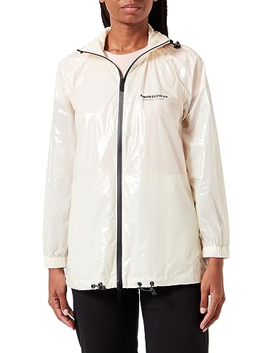 Armani Exchange Damska bluza z kapturem, błyszcząca, żółwia dekolt z odpinaną kapturem, casualowy krój, Weiß, XL