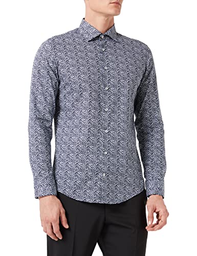 Seidensticker Męska koszula biznesowa – koszula bez prasowania o wąskim kroju – slim – długi rękaw – kołnierz kent – 100% bawełna, granatowy, 42