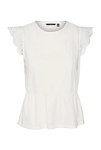 VERO MODA Women's VMCAIA SL LACE JRS Top, Snow White, XS, Snow White, XS