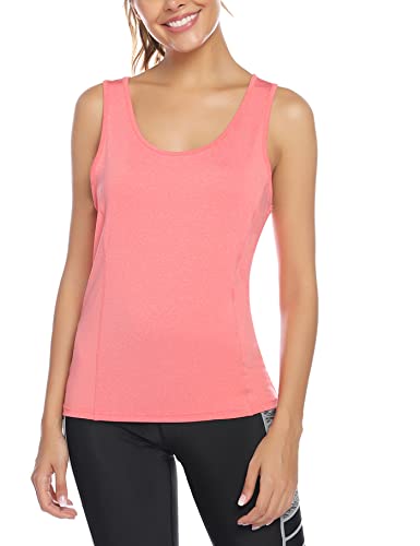 Sykooria Podkoszulek damski, sportowy tank top, letni podkoszulek damski, do biegania, sportu, basic, długi top, do jogi, bez rękawów, damski na siłownię, sportowy, podkoszulek letni, pomarańczowy, L,