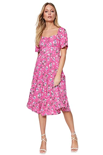 Trendyol Damska sukienka z dekoltem w kwiaty, Różowy, 68