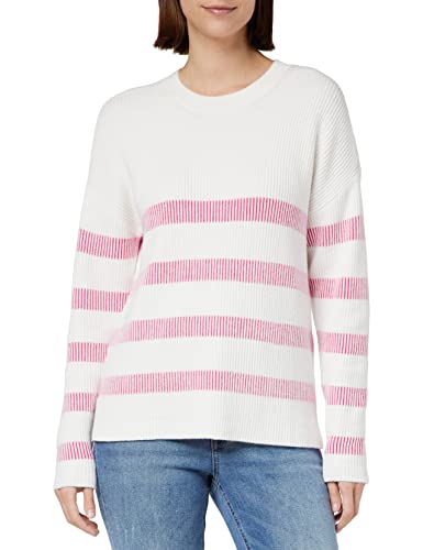 Vila Women's VIRIL Stripe L/S Knit TOP-NOOS kurtka dzianinowa, White Alyssum/Stripes:Pink Yarrow, S, White Alyssum/Stripes:pink Yarrow, S